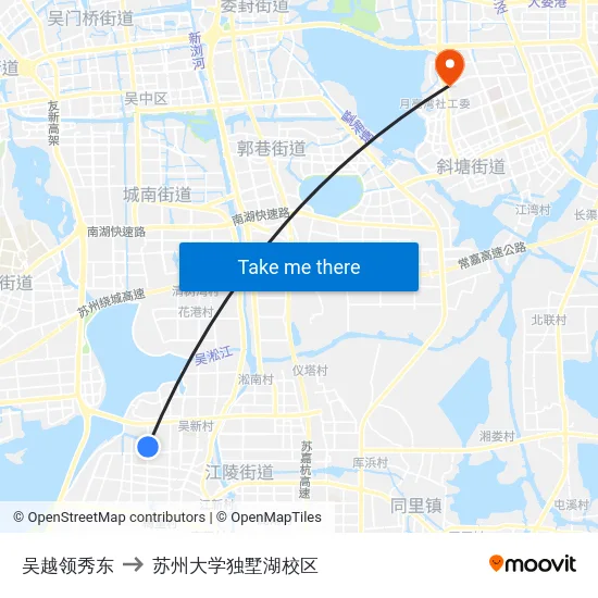 吴越领秀东 to 苏州大学独墅湖校区 map