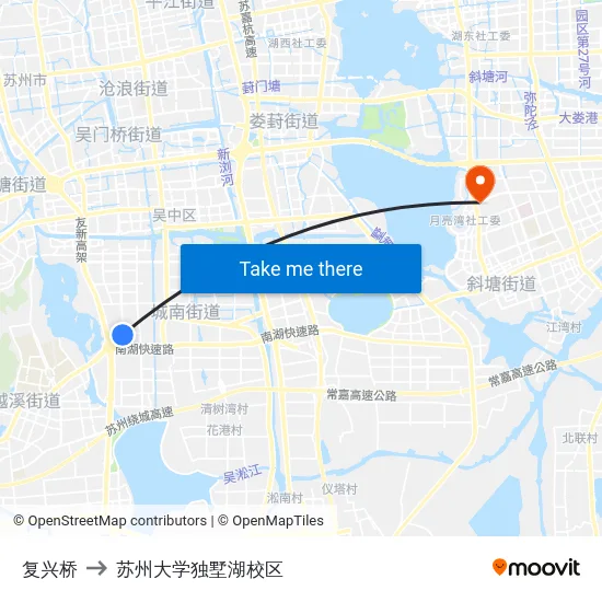 复兴桥 to 苏州大学独墅湖校区 map