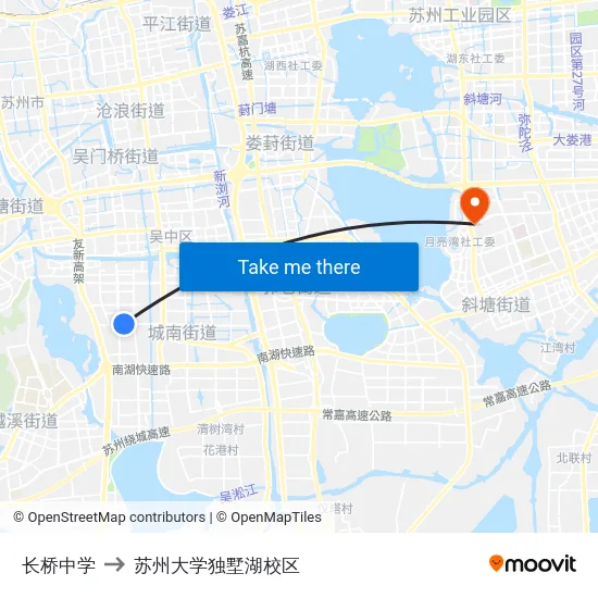 长桥中学 to 苏州大学独墅湖校区 map