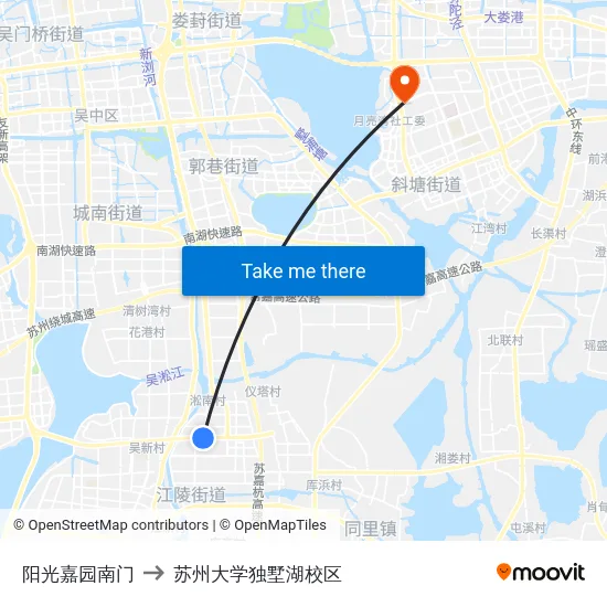 阳光嘉园南门 to 苏州大学独墅湖校区 map