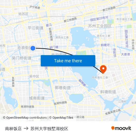 南林饭店 to 苏州大学独墅湖校区 map
