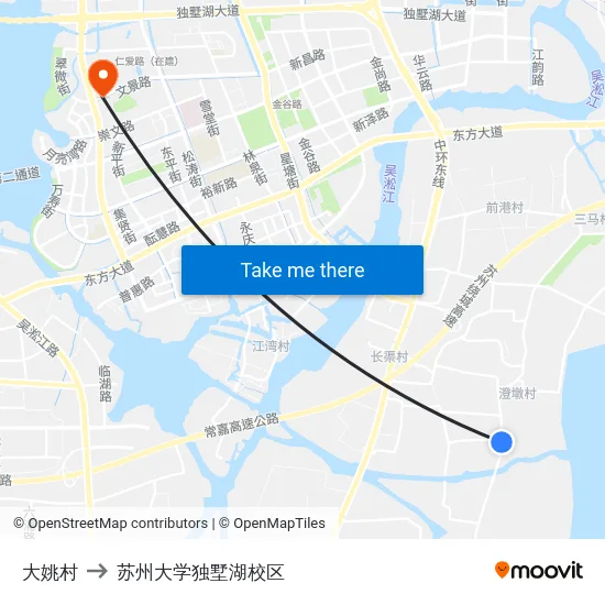 大姚村 to 苏州大学独墅湖校区 map