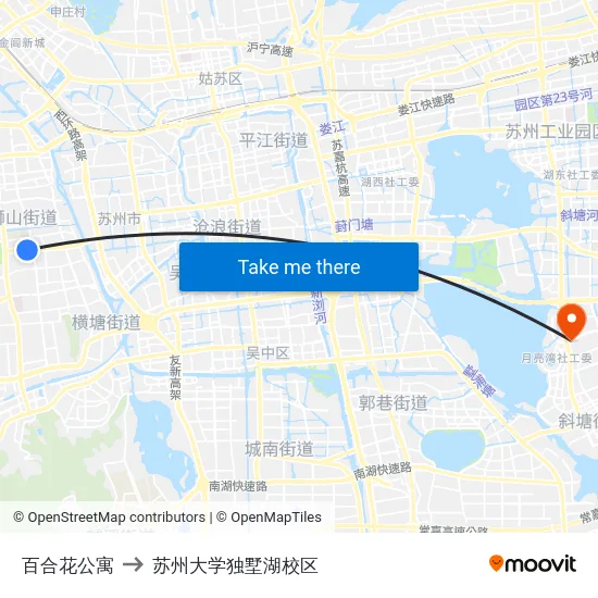 百合花公寓 to 苏州大学独墅湖校区 map