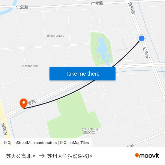 苏大公寓北区 to 苏州大学独墅湖校区 map