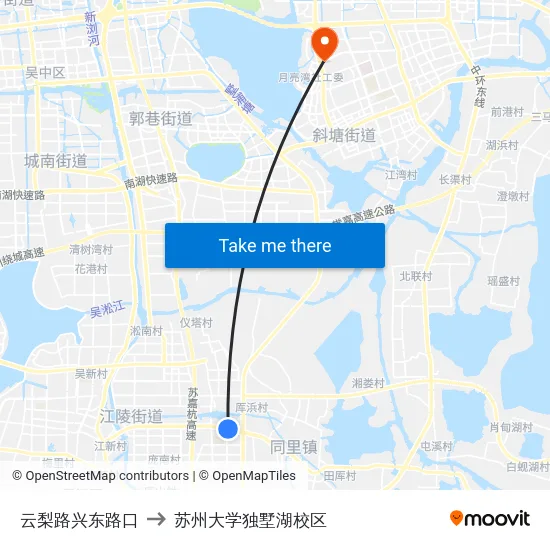 云梨路兴东路口 to 苏州大学独墅湖校区 map