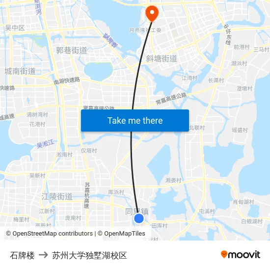 石牌楼 to 苏州大学独墅湖校区 map