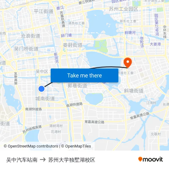 吴中汽车站南 to 苏州大学独墅湖校区 map