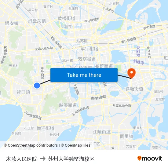 木渎人民医院 to 苏州大学独墅湖校区 map