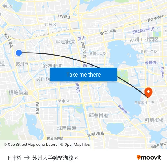 下津桥 to 苏州大学独墅湖校区 map