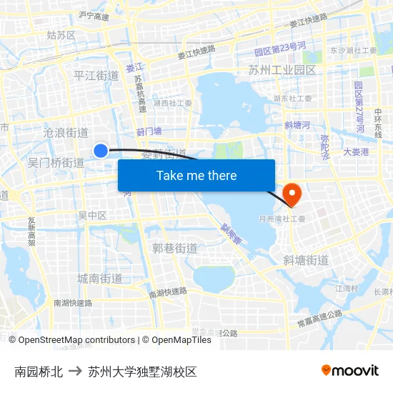 南园桥北 to 苏州大学独墅湖校区 map