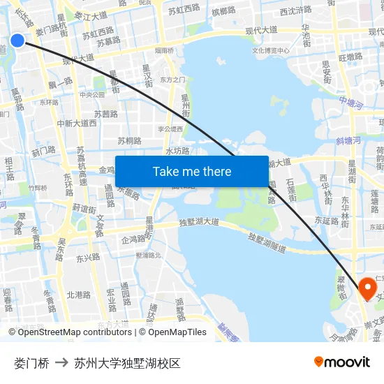娄门桥 to 苏州大学独墅湖校区 map