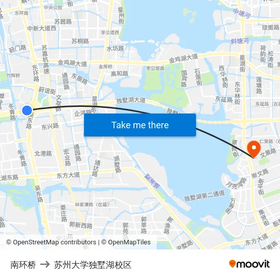 南环桥 to 苏州大学独墅湖校区 map