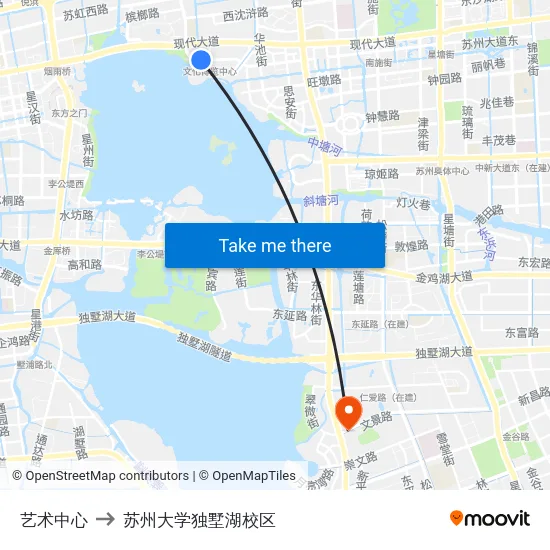 艺术中心 to 苏州大学独墅湖校区 map