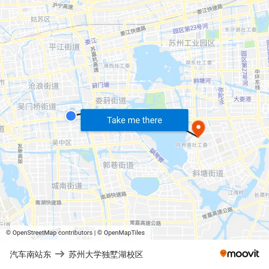 汽车南站东 to 苏州大学独墅湖校区 map