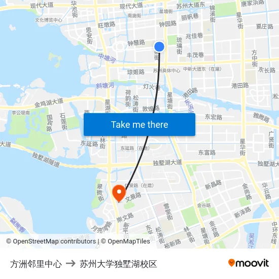 方洲邻里中心 to 苏州大学独墅湖校区 map