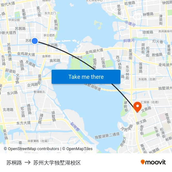 苏桐路 to 苏州大学独墅湖校区 map