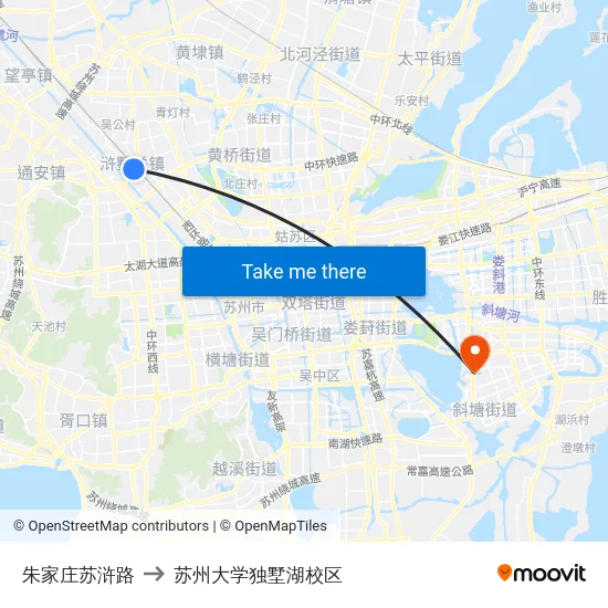 朱家庄苏浒路 to 苏州大学独墅湖校区 map