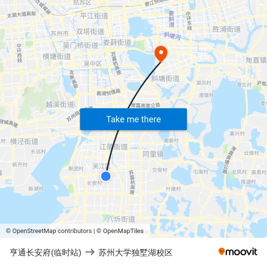 亨通长安府(临时站) to 苏州大学独墅湖校区 map
