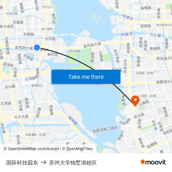 国际科技园东 to 苏州大学独墅湖校区 map