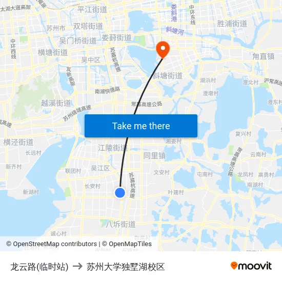 龙云路(临时站) to 苏州大学独墅湖校区 map