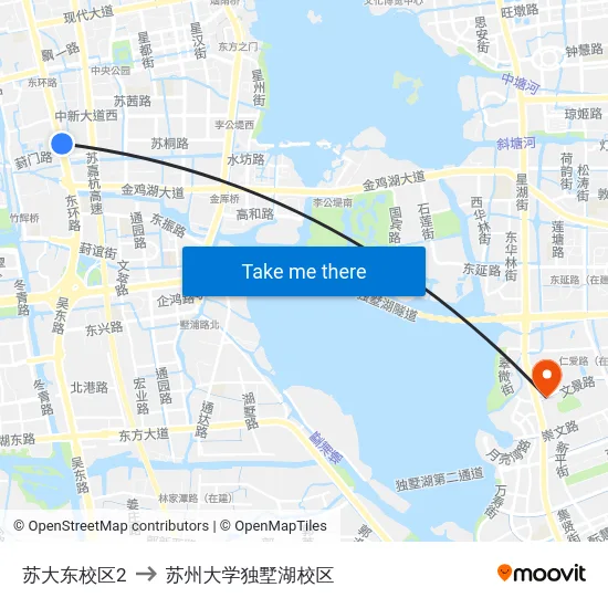 苏大东校区2 to 苏州大学独墅湖校区 map
