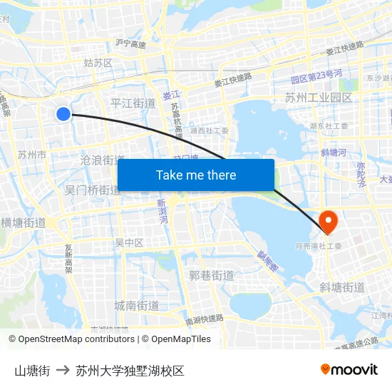 山塘街 to 苏州大学独墅湖校区 map