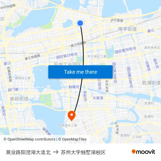 展业路阳澄湖大道北 to 苏州大学独墅湖校区 map