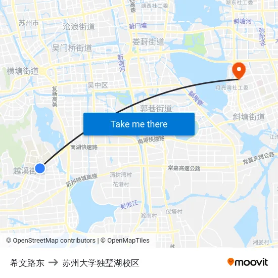 希文路东 to 苏州大学独墅湖校区 map