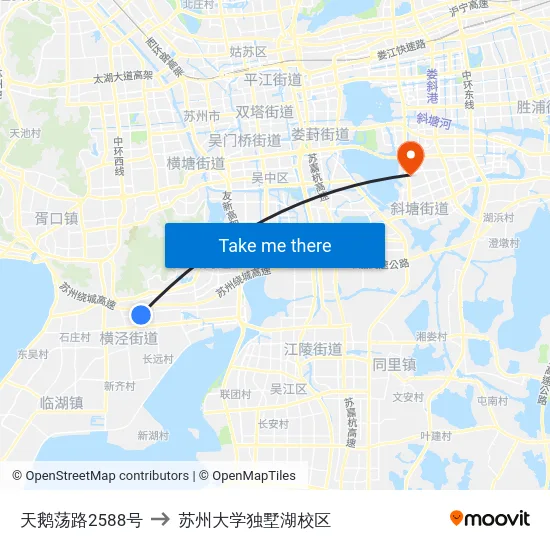 天鹅荡路2588号 to 苏州大学独墅湖校区 map