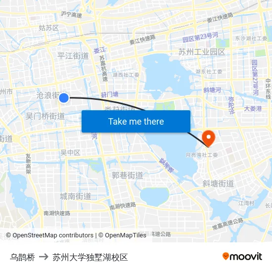 乌鹊桥 to 苏州大学独墅湖校区 map