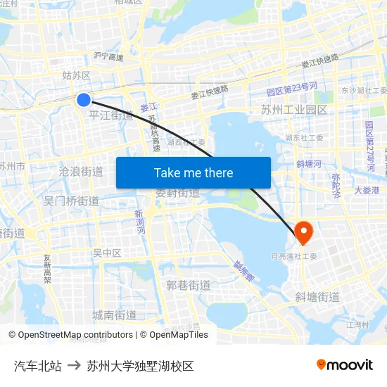 汽车北站 to 苏州大学独墅湖校区 map