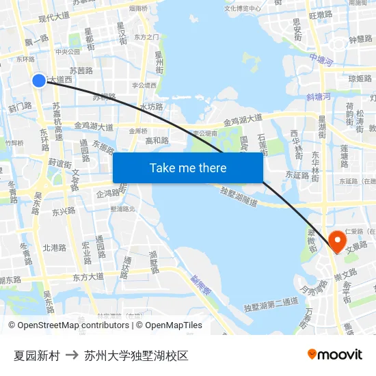 夏园新村 to 苏州大学独墅湖校区 map