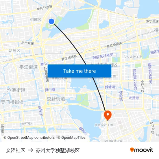 众泾社区 to 苏州大学独墅湖校区 map