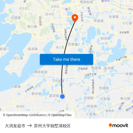 大润发超市 to 苏州大学独墅湖校区 map