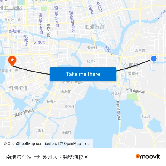 南港汽车站 to 苏州大学独墅湖校区 map