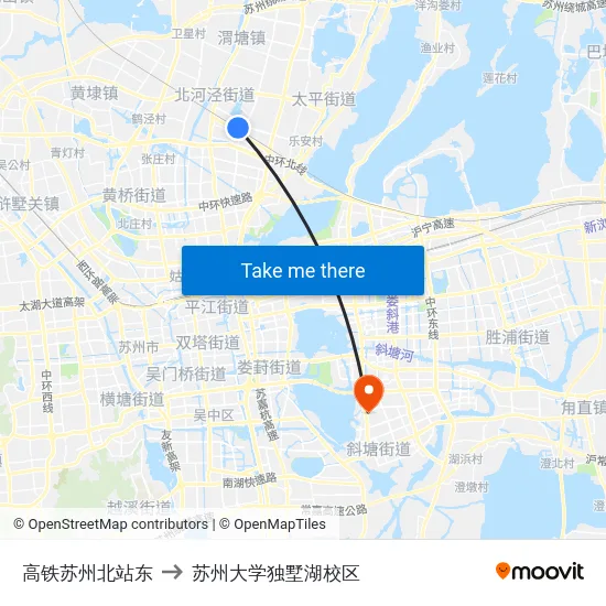 高铁苏州北站东 to 苏州大学独墅湖校区 map