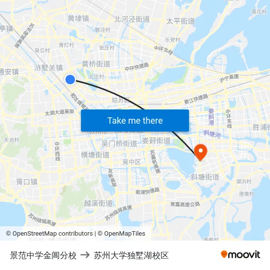景范中学金阊分校 to 苏州大学独墅湖校区 map