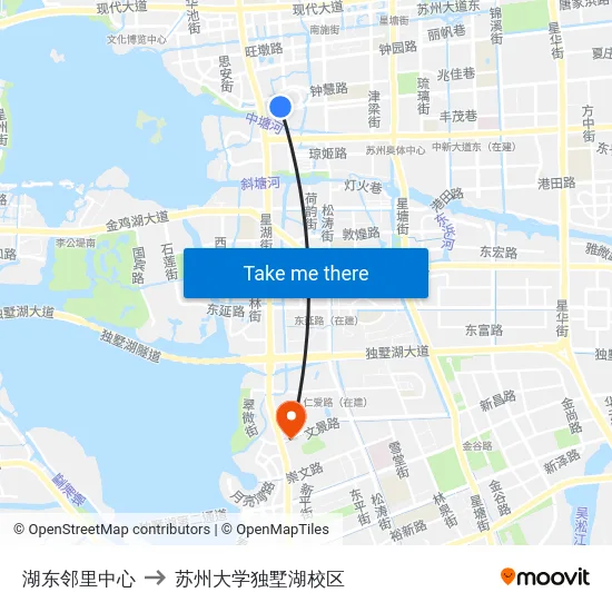 湖东邻里中心 to 苏州大学独墅湖校区 map