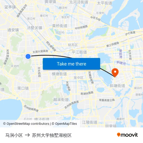 马涧小区 to 苏州大学独墅湖校区 map