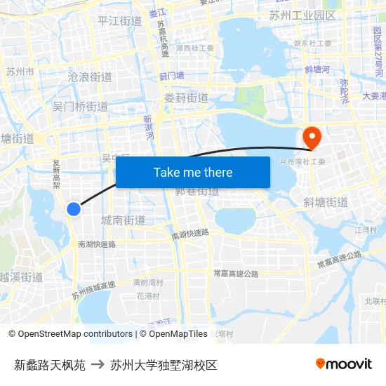 新蠡路天枫苑 to 苏州大学独墅湖校区 map