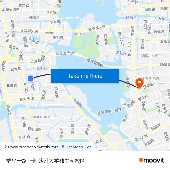 群星一路 to 苏州大学独墅湖校区 map