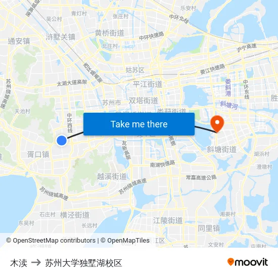 木渎 to 苏州大学独墅湖校区 map