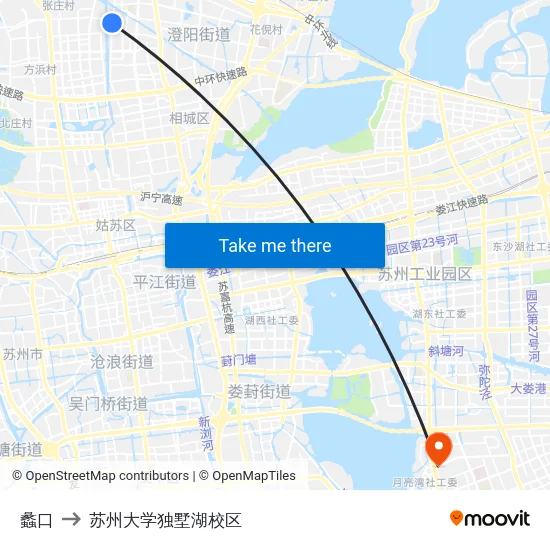 蠡口 to 苏州大学独墅湖校区 map