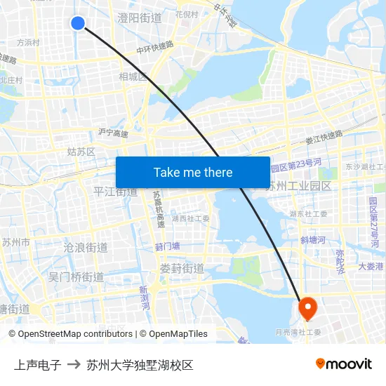 上声电子 to 苏州大学独墅湖校区 map