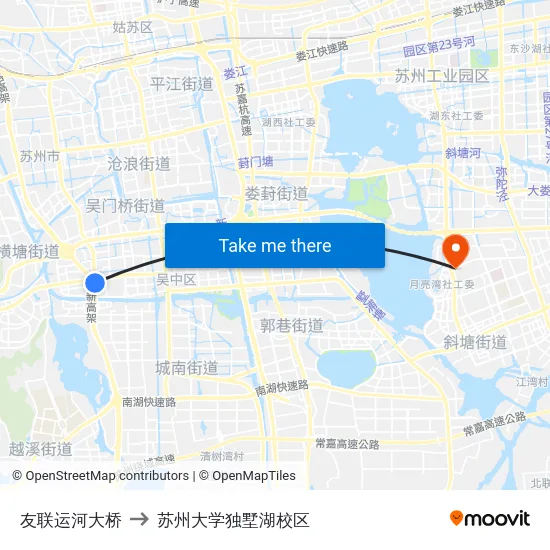 友联运河大桥 to 苏州大学独墅湖校区 map