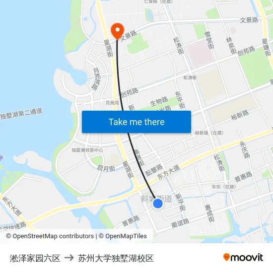 淞泽家园六区 to 苏州大学独墅湖校区 map