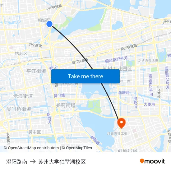 澄阳路南 to 苏州大学独墅湖校区 map