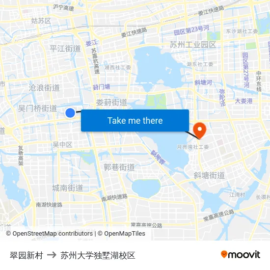 翠园新村 to 苏州大学独墅湖校区 map