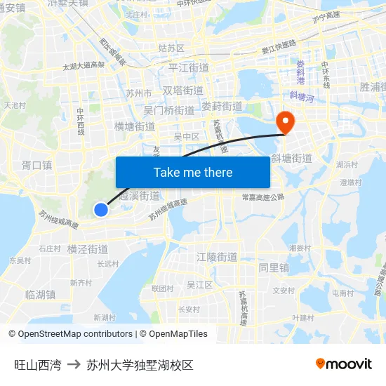 旺山西湾 to 苏州大学独墅湖校区 map