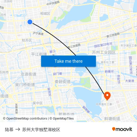 陆慕 to 苏州大学独墅湖校区 map